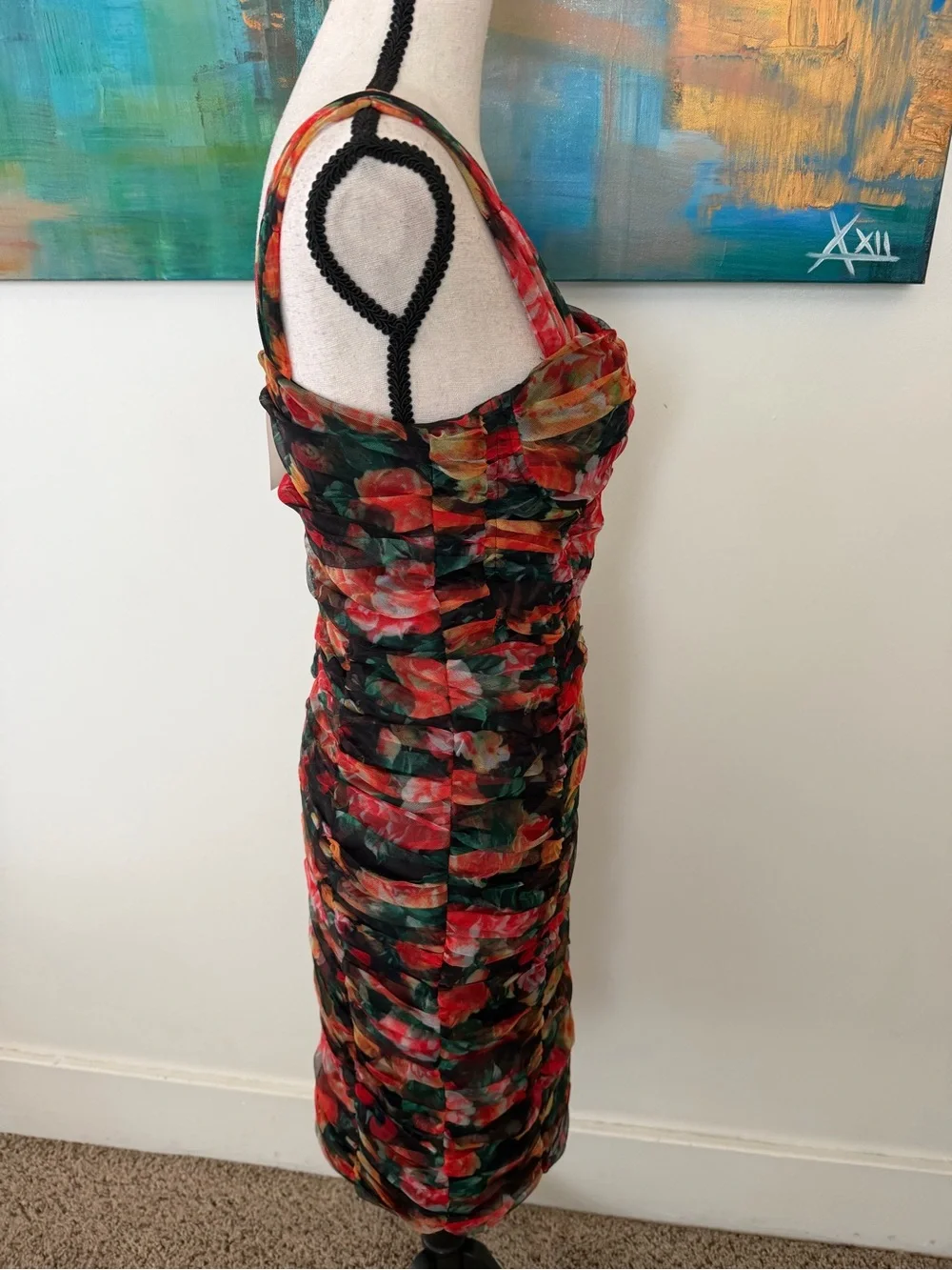 O.P.T. NWT Dolce Style Mesh Ruched Lined  Cocktail Dress Small